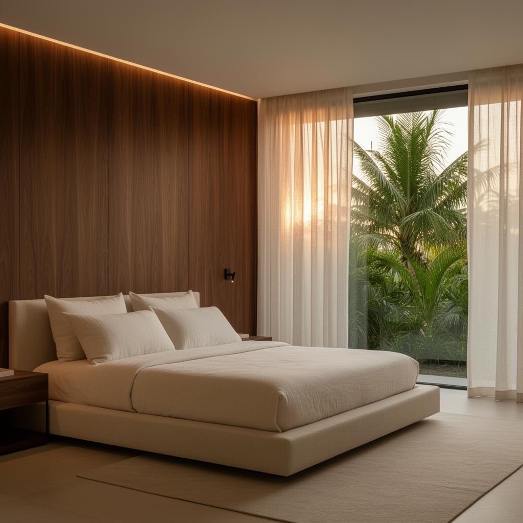 Artist's impression of a bedroom suite with timber panelling